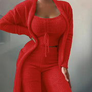 2025 New Luxury Women's Plush Pajamas Set Crop Top+Long Pants+Coat 3 Pieces Suit Homewear Female Matching Sets Warm Pyjamas Pjs