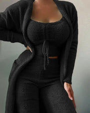 2025 New Luxury Women's Plush Pajamas Set Crop Top+Long Pants+Coat 3 Pieces Suit Homewear Female Matching Sets Warm Pyjamas Pjs