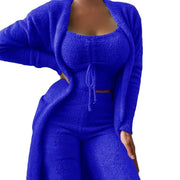 2025 New Luxury Women's Plush Pajamas Set Crop Top+Long Pants+Coat 3 Pieces Suit Homewear Female Matching Sets Warm Pyjamas Pjs