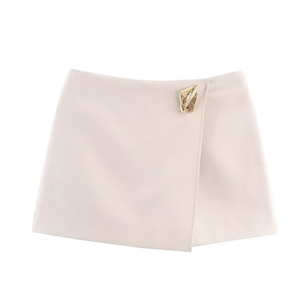 Asymmetry High Waist Mini Skirt Women Fashion Metal Decoration Elegant Skirt Shorts Woman Y2k Streetwear A Line Casual Skorts